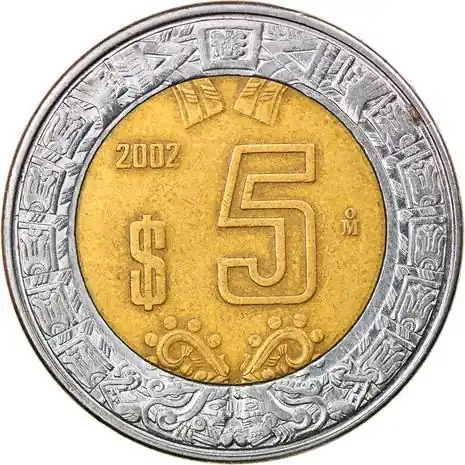 Toppkvalitet - Mexiko 5 Pesos Aztekersolsten Ormringsring Örnmynt KM605 1997 - 2021