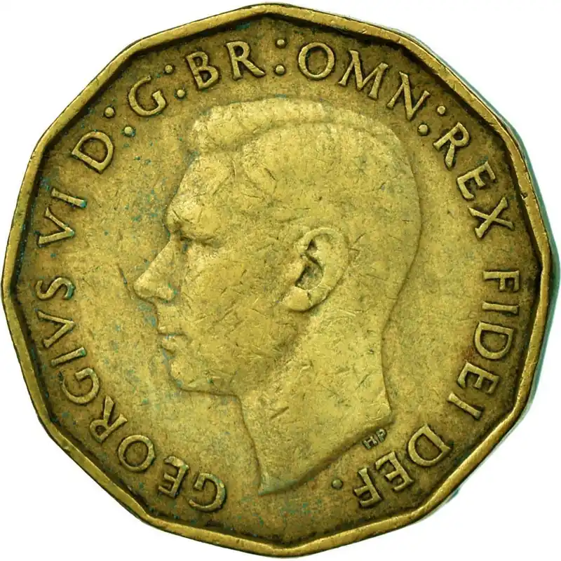Skynda dig - Storbritannien 3 Pence Mynt George VI KM 873 1949 - 1952