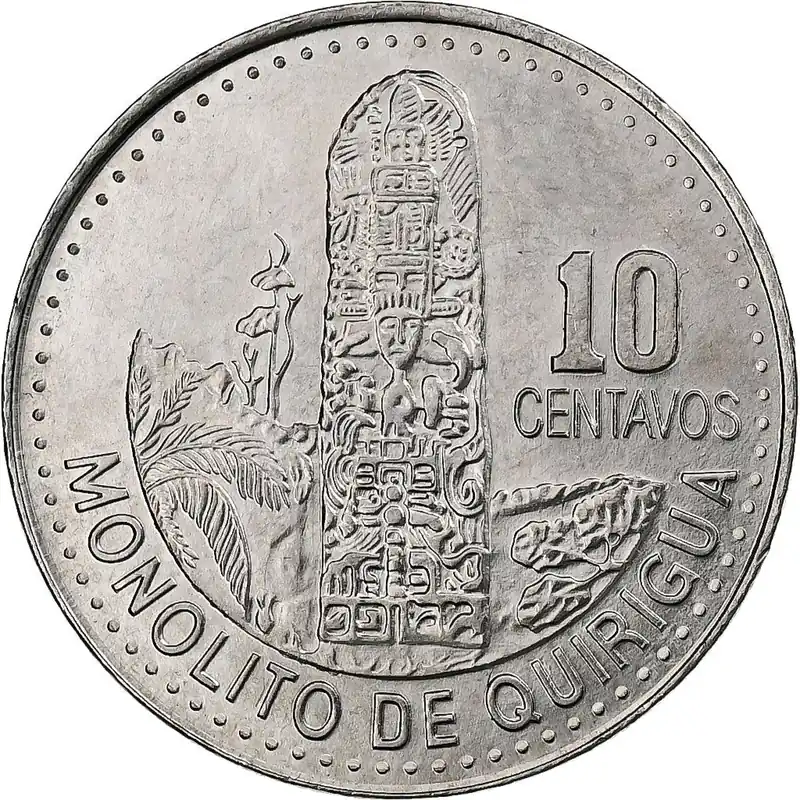 Precis inkommet - Guatemala 10 Centavos Mynt Mayastapel Km 277.6A 2009 - 2022