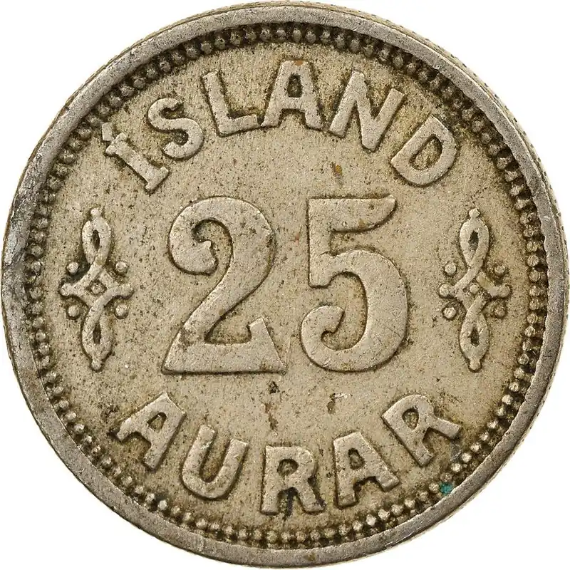 Island 25 Aurar Mynt Kung Christian X KM2 1922 - 1940 - Extra rabatt
